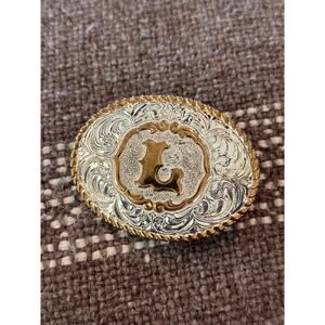 Crumrine Youth or ladies Gold Rope Edge Gold Initial L Motif Belt Buckle western